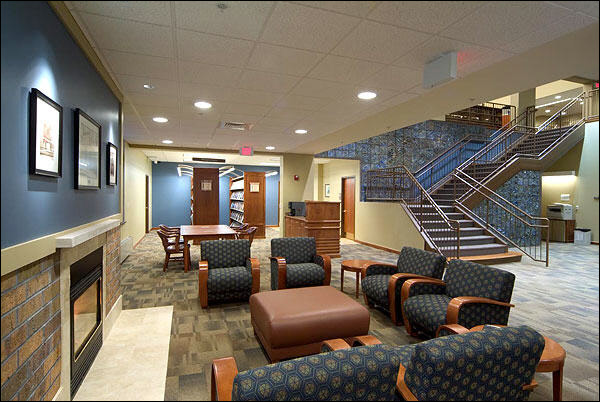 Pewaukee Library Interior Showing New Lights and Fireplaces